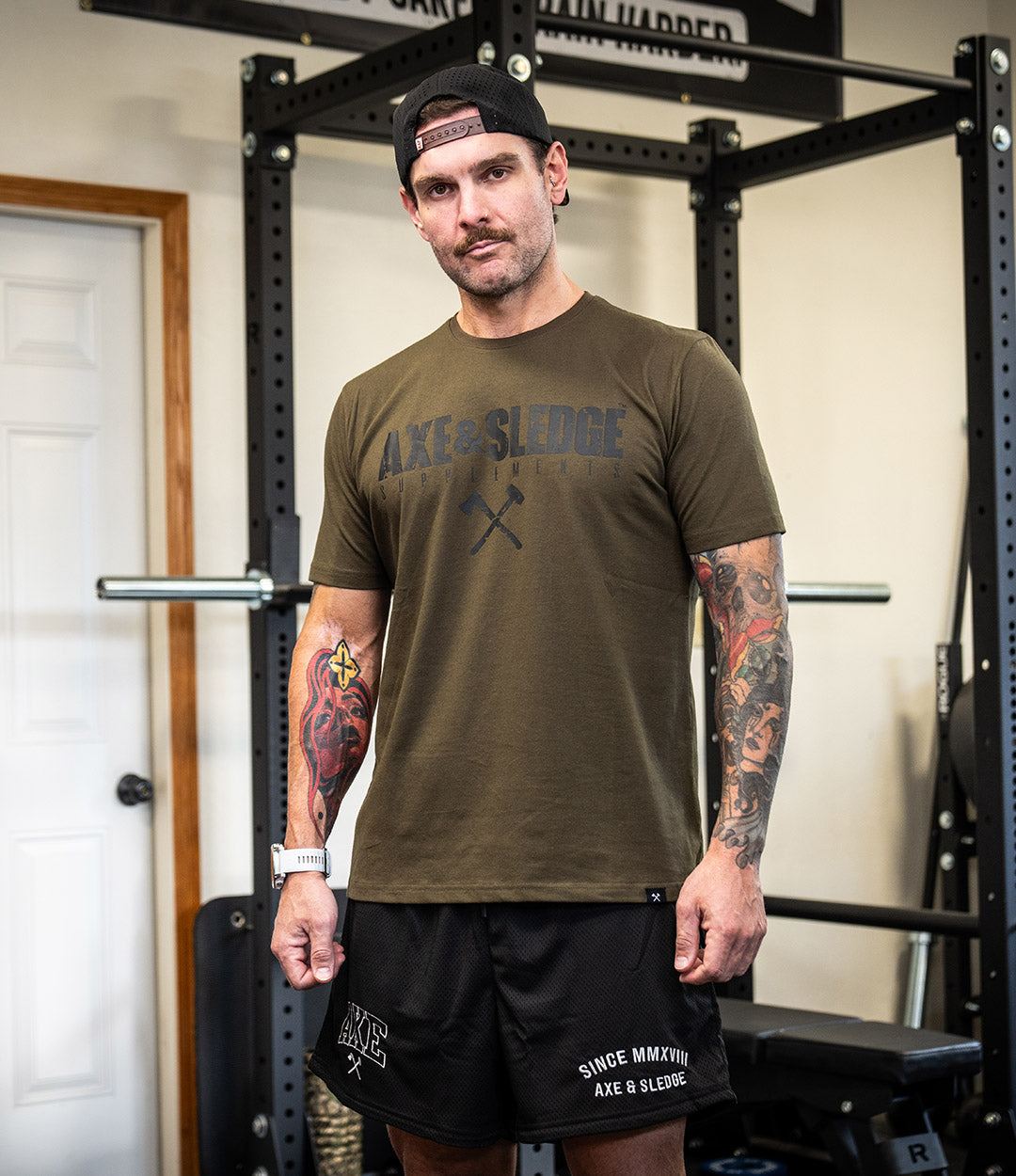 Axe & Sledge Logo Tee - Black on Military