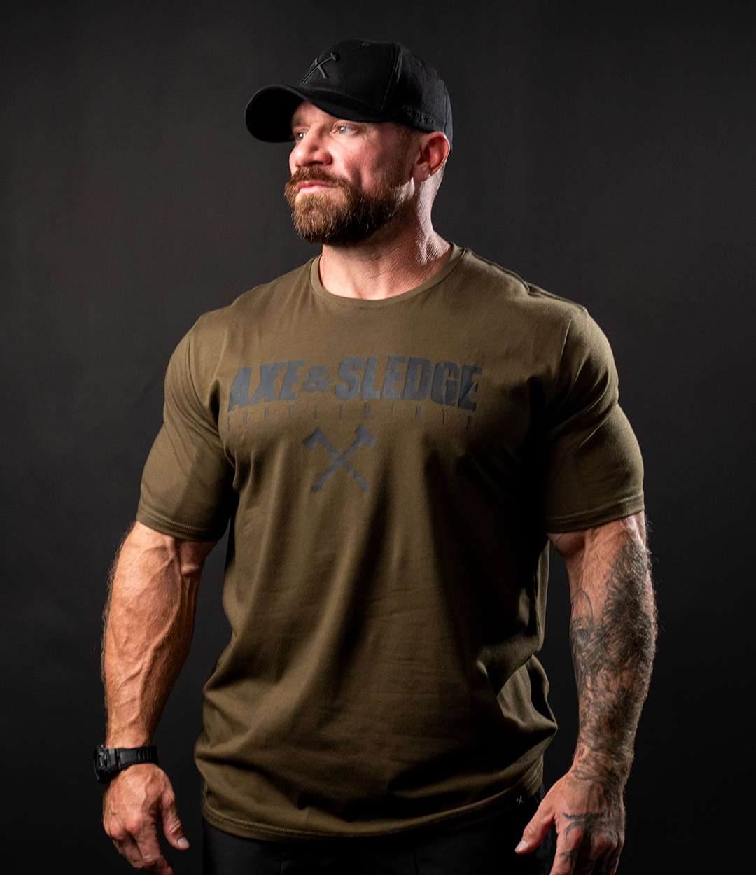Axe & Sledge Logo Tee - Black on Military