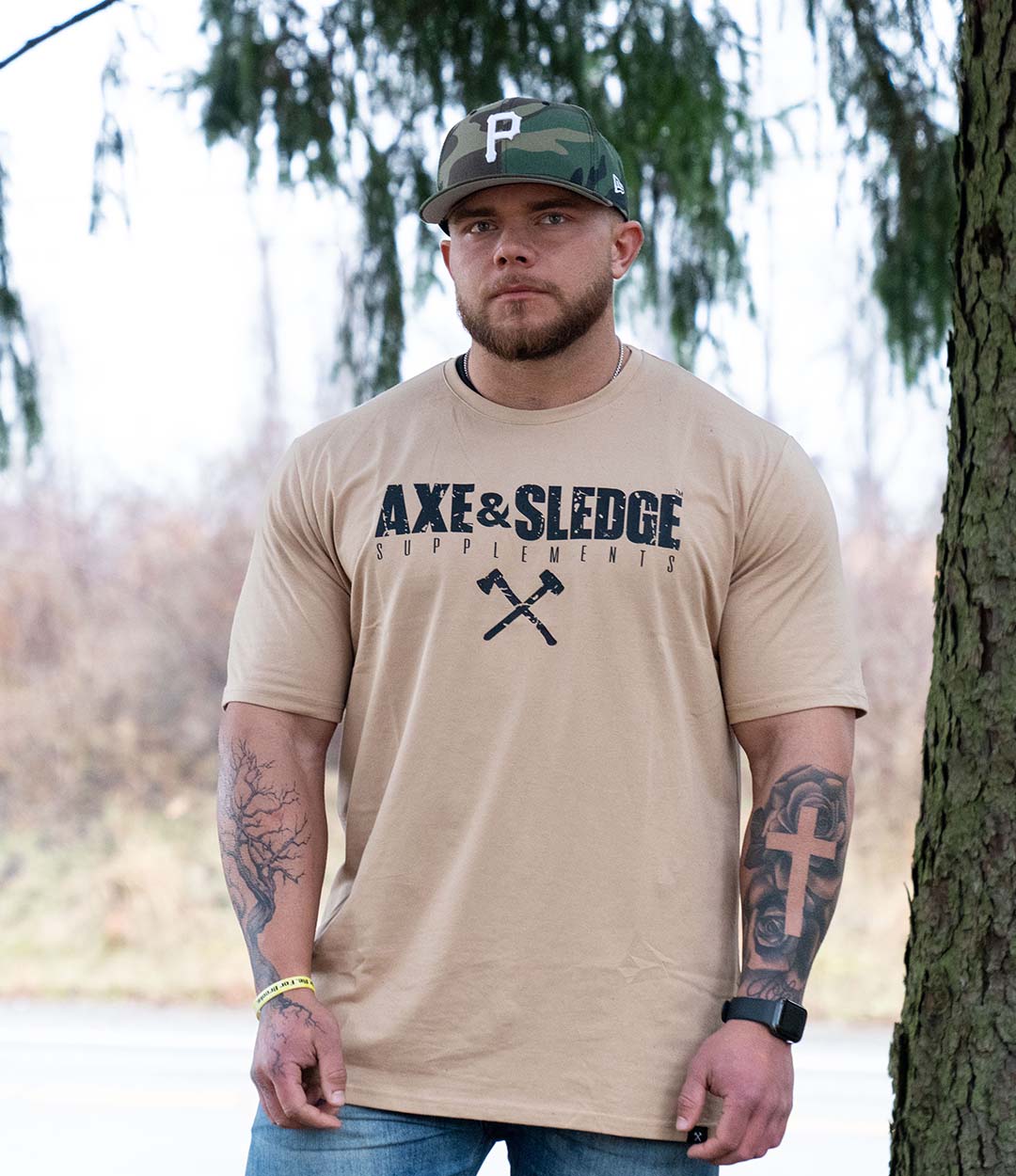 Axe Logo Tee - Black on Khaki