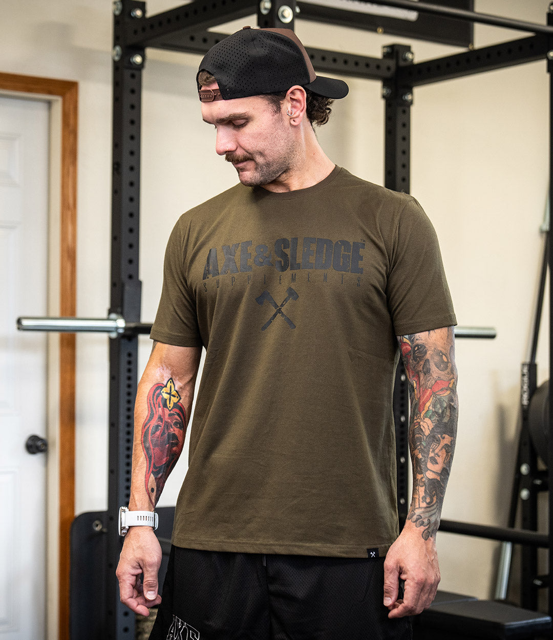 Axe & Sledge Logo Tee - Black on Military