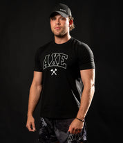 White on Black Collegiate Axe Tee