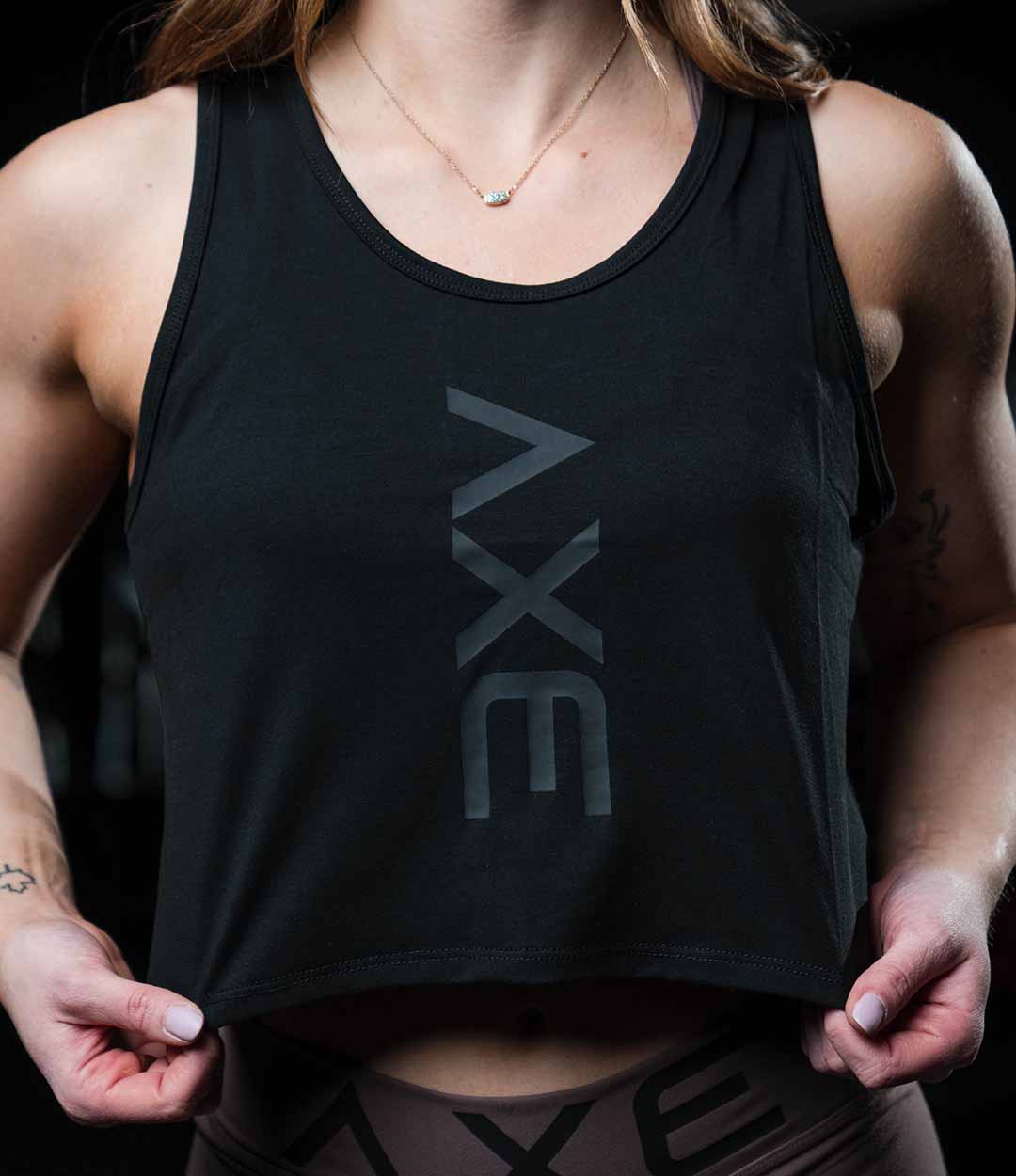 Mesh-Back Crop Axe Tank Top