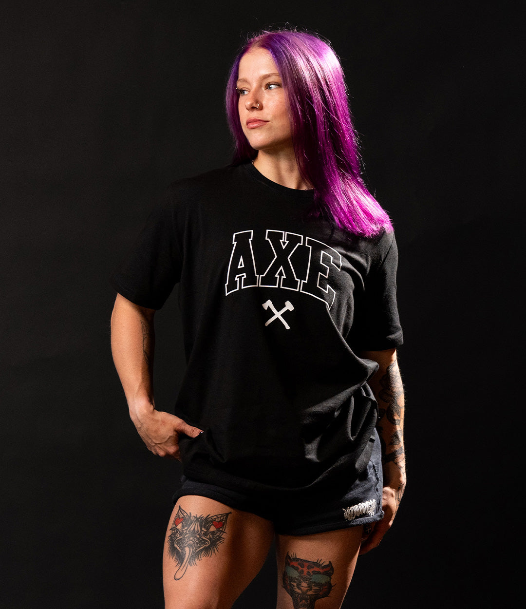 White on Black Collegiate Axe Tee