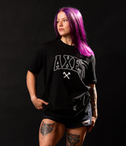 White on Black Collegiate Axe Tee