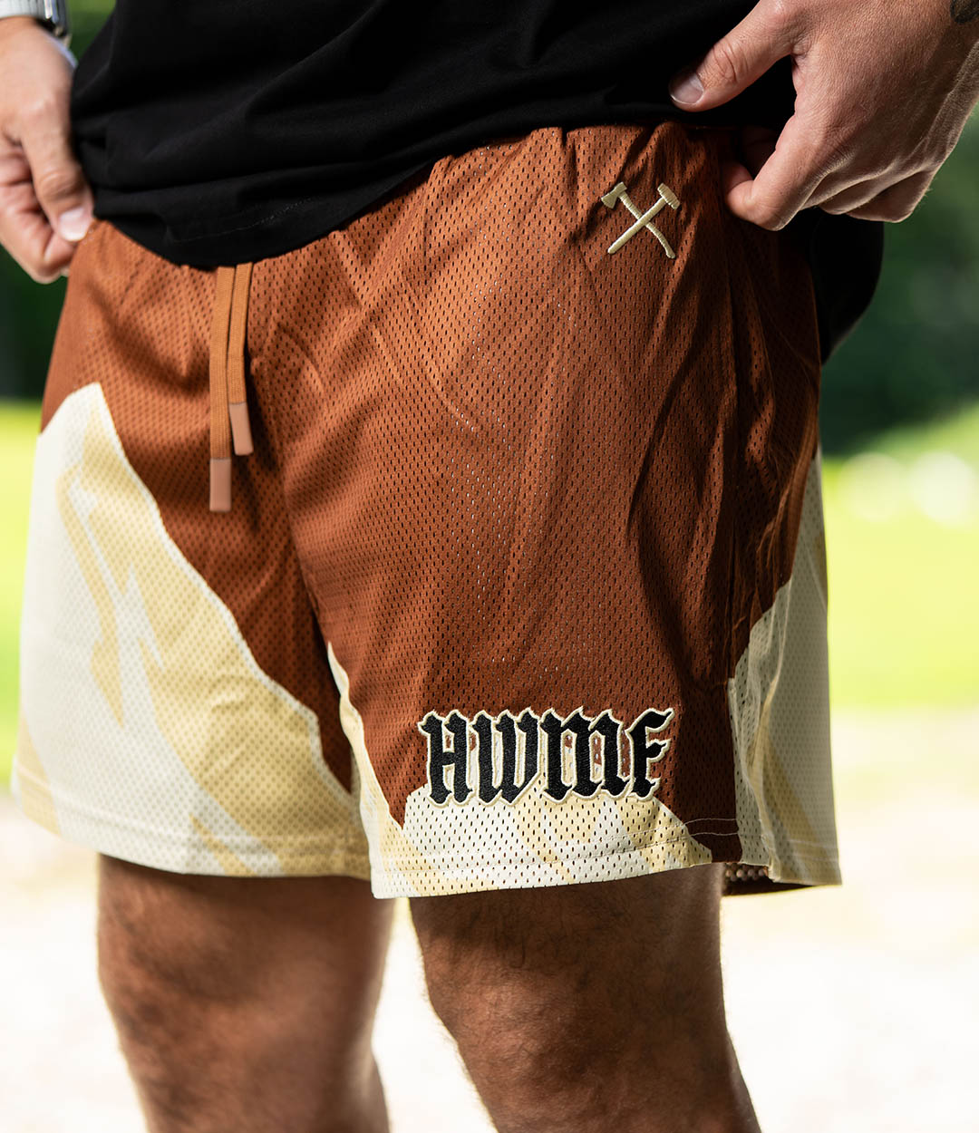 Axe Mountain Top Mesh Shorts - Cream & Brown – Axe & Sledge