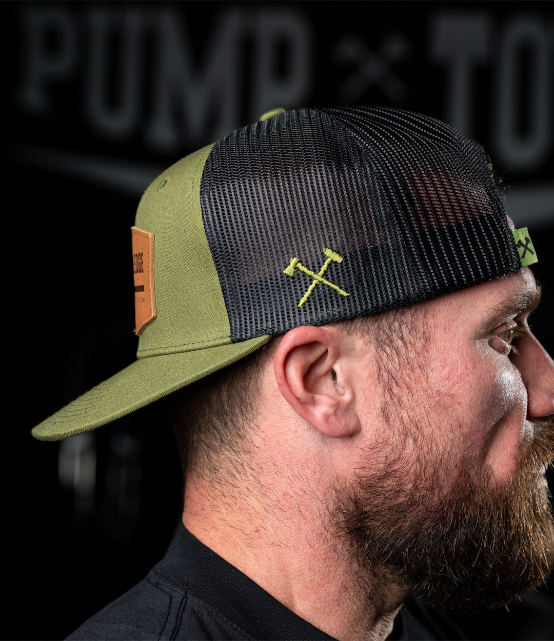 Leather Patch Flat Brim Hat // Olive – Axe & Sledge Supplements