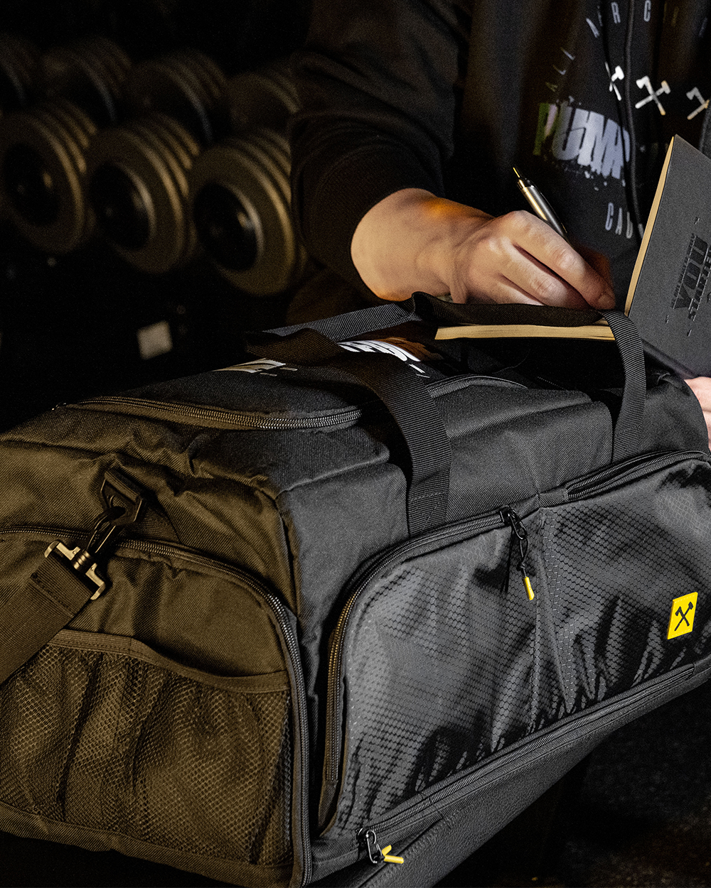 Just Work Duffle // Gold on Black - Axe & Sledge Supplements