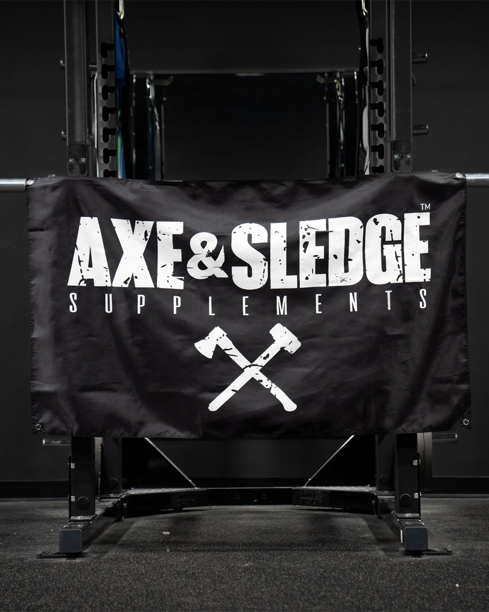 Axe & Sledge Logo Flag - White on Black